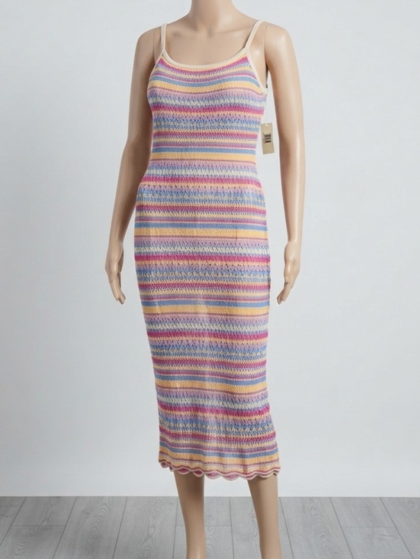 No Boundaries Summer Beach Vacation Colorful Striped Crochet-Style Dress